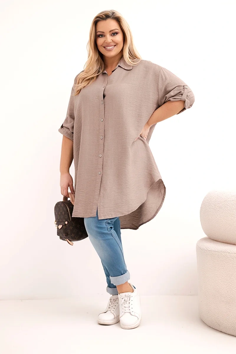 Dámska plus size viskózová košeľa s predĺženým chrbtom