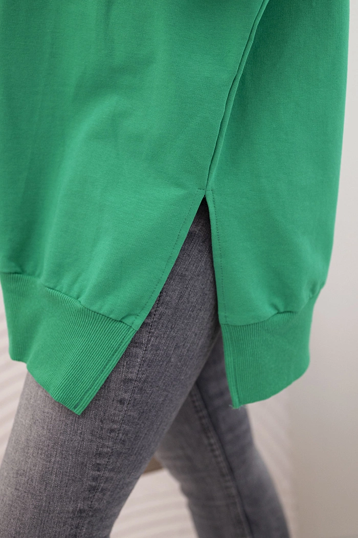 Kesi Women&#039;s cotton sweatshirt with a wide ribbed hem green