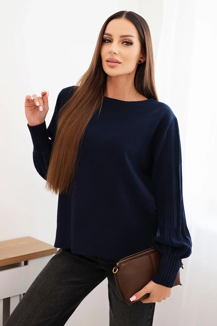 Kesi Włoski Dámsky viskózový sveter s dlhým rukávom a rozparkom po bokoch granátový