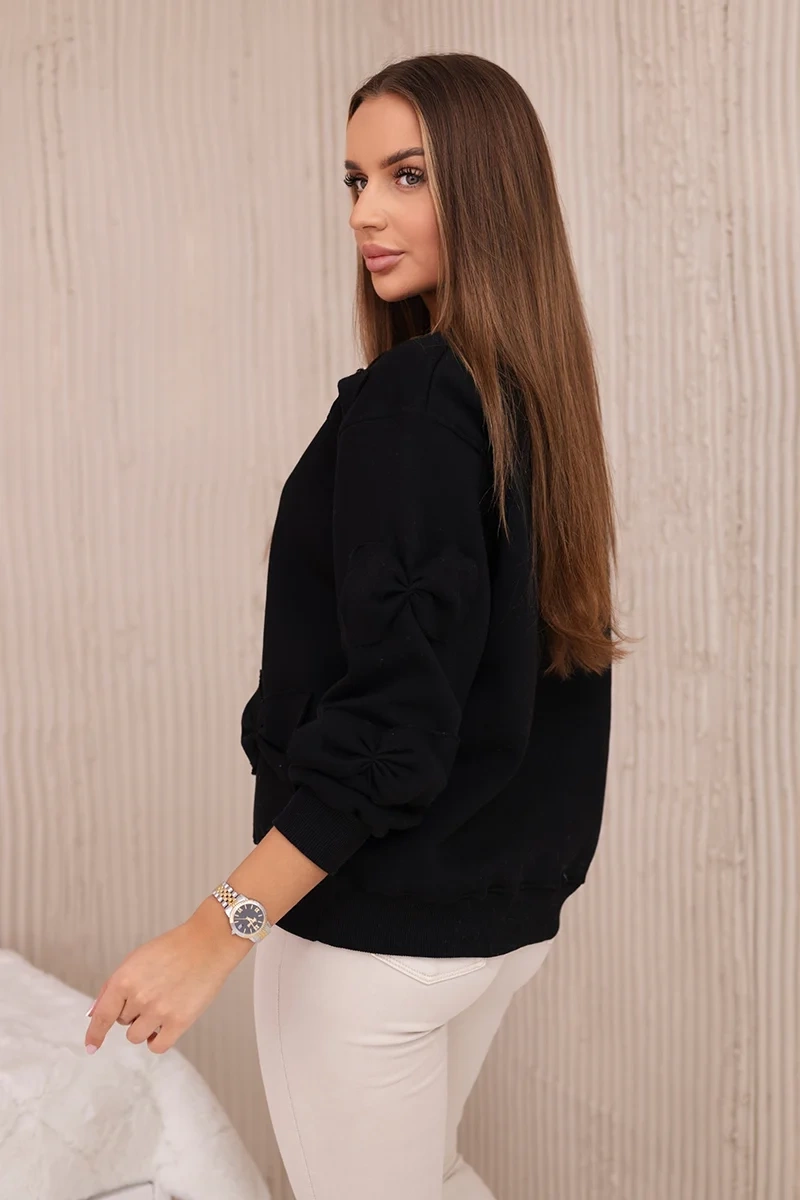 Insulated cotton sweatshirt with decorative bows black