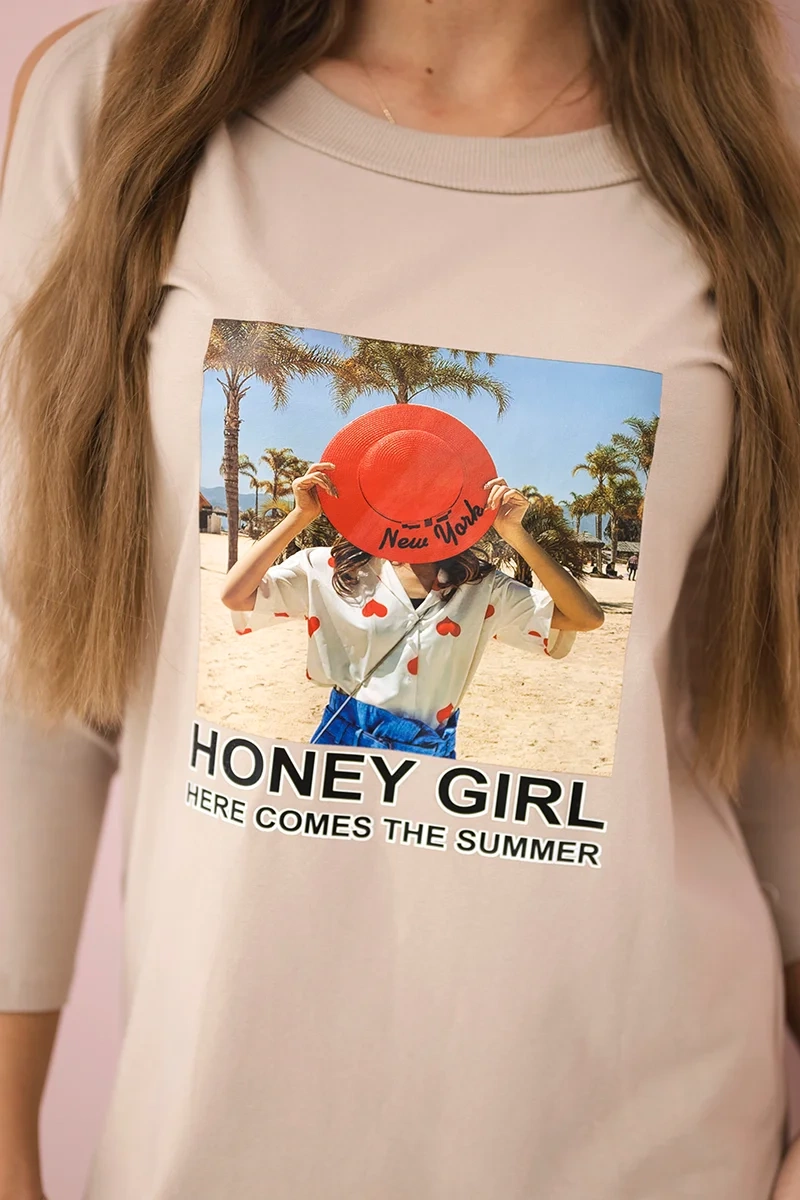 Honey girl beige print dress