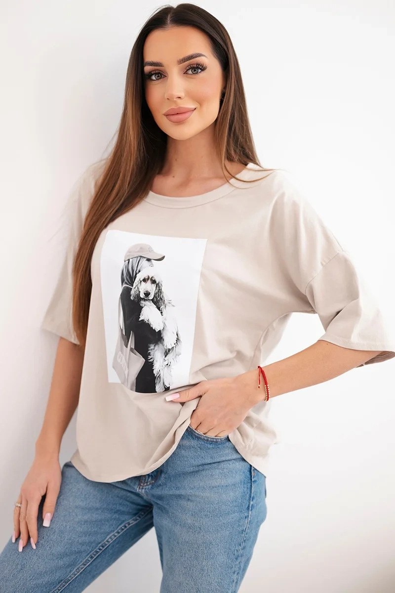 Дамски памучен топ Kesi с къс ръкав и голям размер