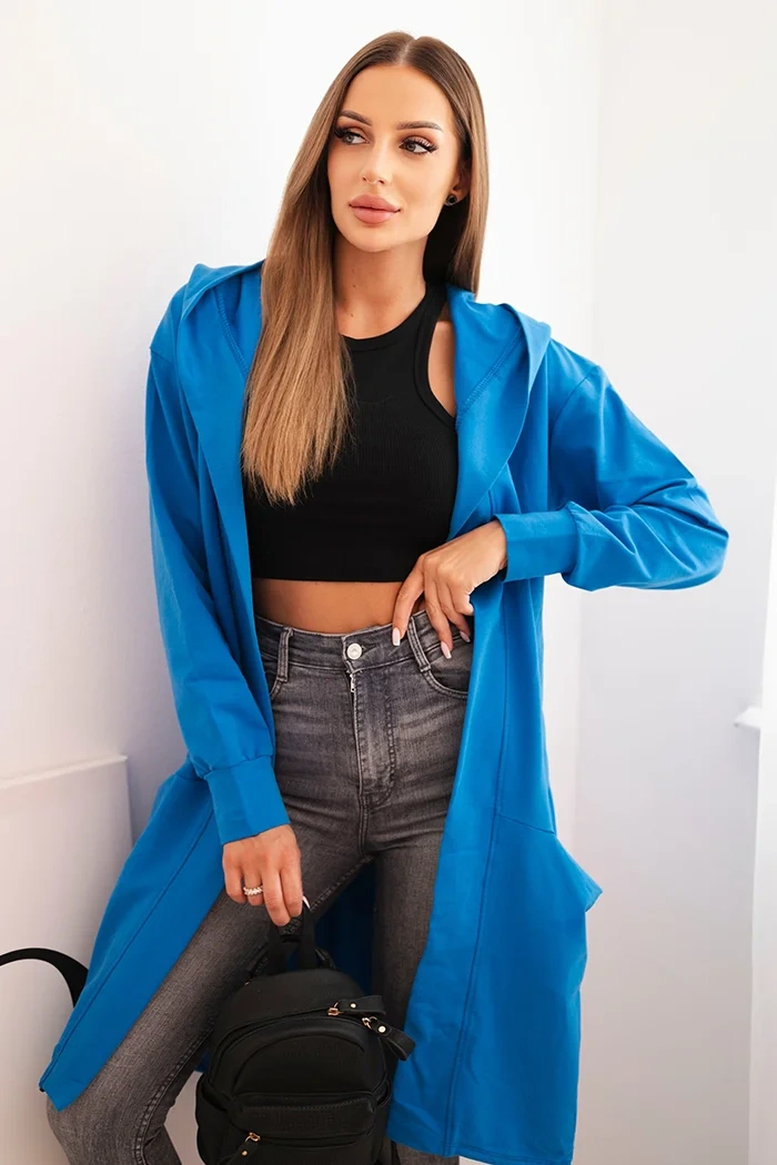 Oversize cape with hood purple-blue