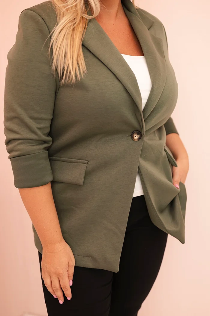 Kesi Włoski Dámska blúzka z viskózy Plus Size s dlhým rukávom a golierom khaki