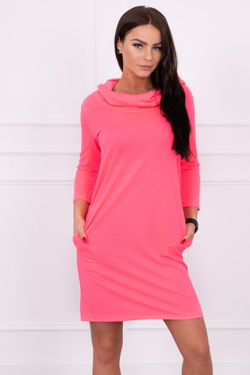 Dress with hood and pockets pink neon