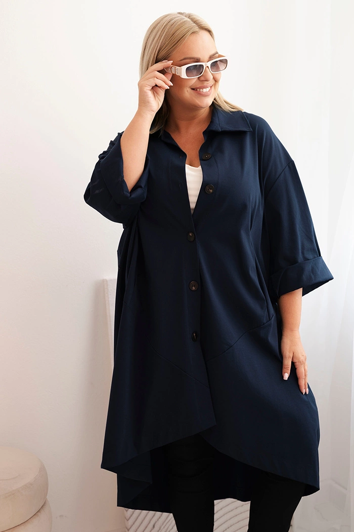 Kesi Włoski Plus Size women&#039;s cardigan Punto with cotton and buttons navy blue