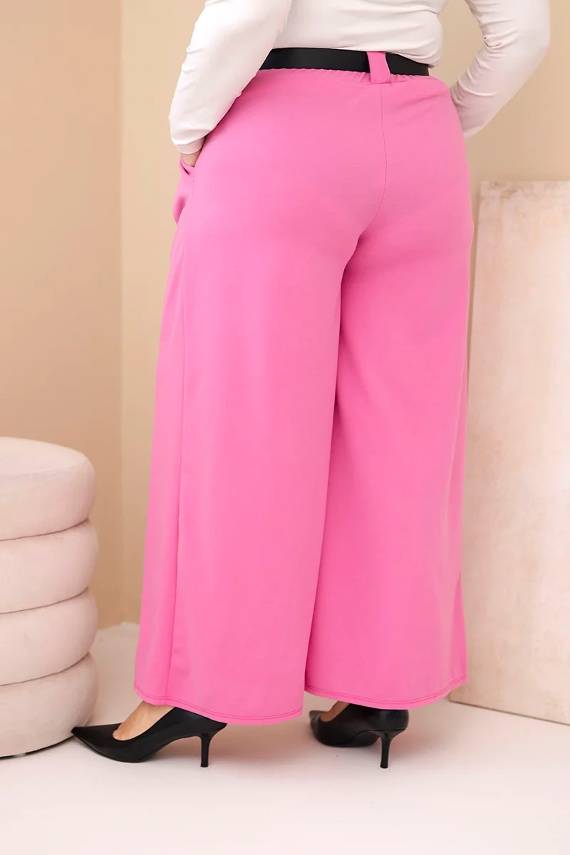 Kesi Plus Size nohavice s opaskom, ružové