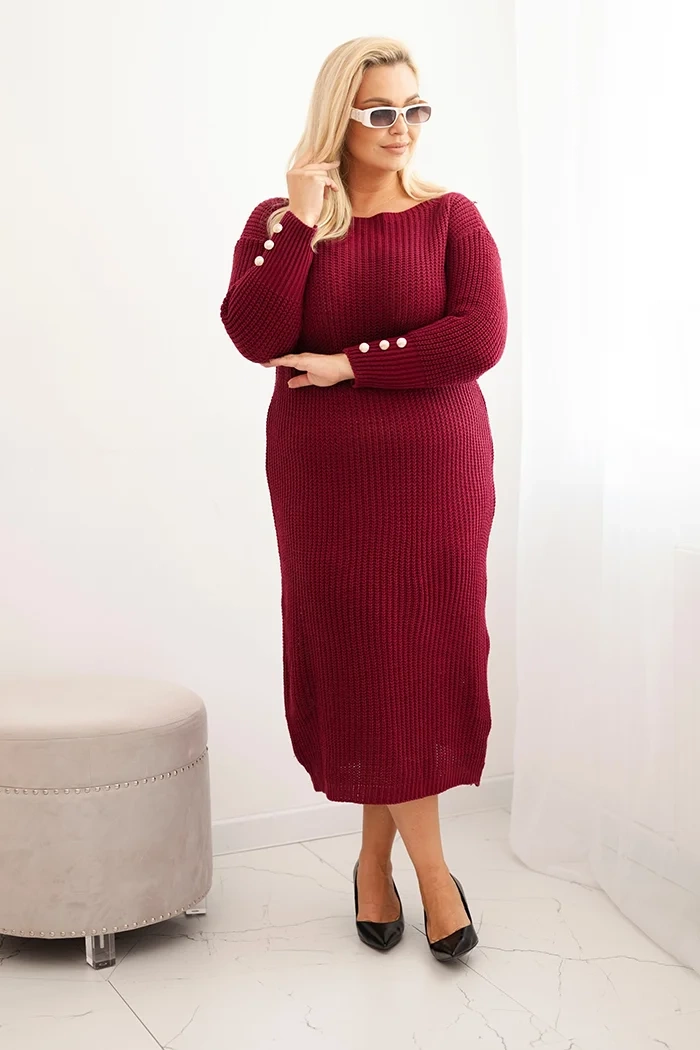 Kesi Włoski Plus Size women's sweater dress with mohair burgundy