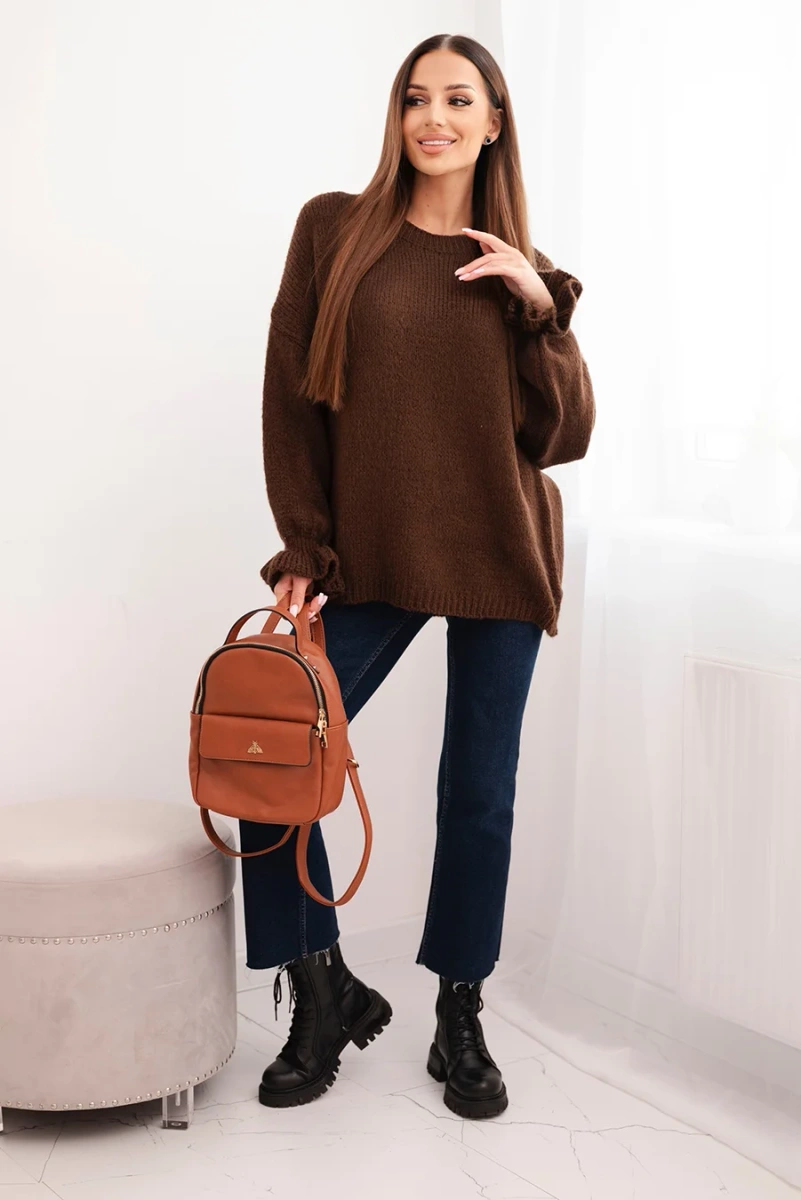 Kesi Włoski Women&#039;s sweater with a blend of mohair and wool in a loose fit brown