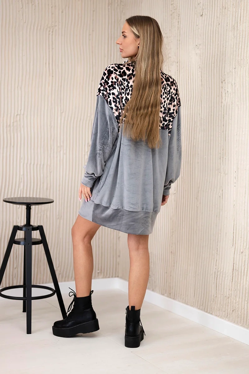 Leopard print velvet dress grey