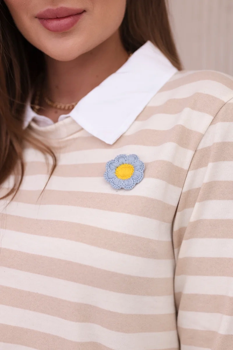Striped cotton blouse with collar light beige+dark beige