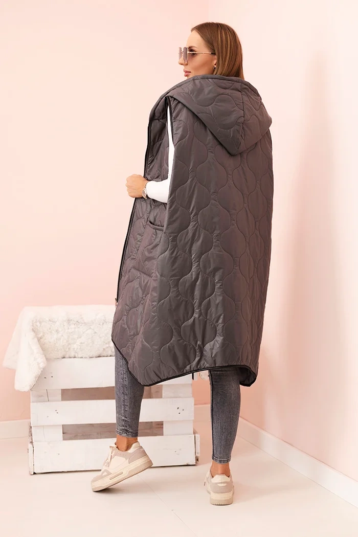 Kesi Włoski Women's quilted Plus Size vest with a hood zippered graphite
