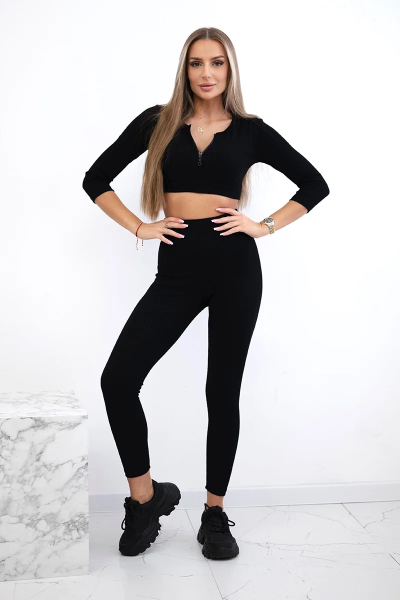 Ribbed crop top set in black
