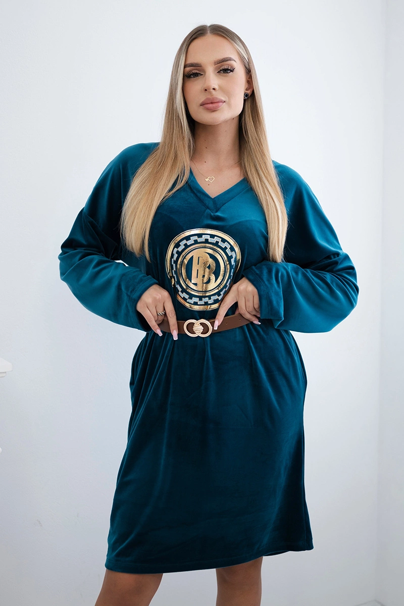 Kesi Włoski Velour dress with belt nautical