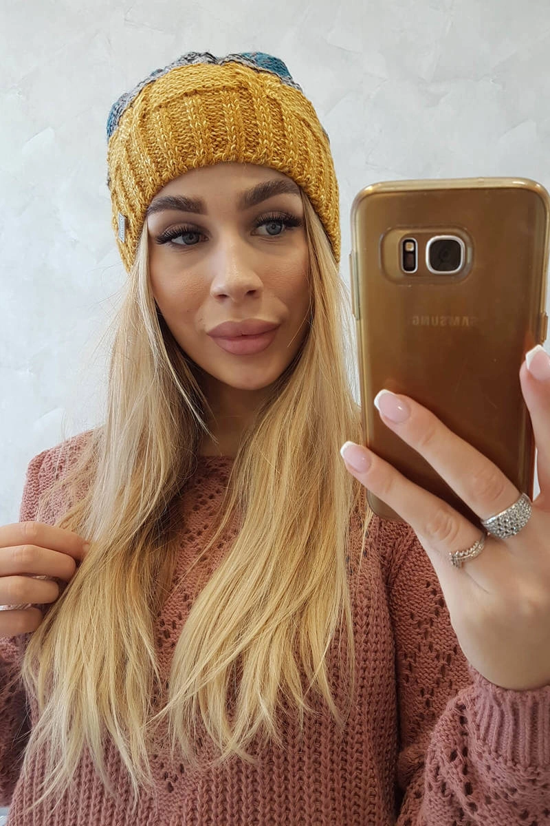 marka niezdefiniowana Fleecová čepice Dolores K303 mustard+black+sea