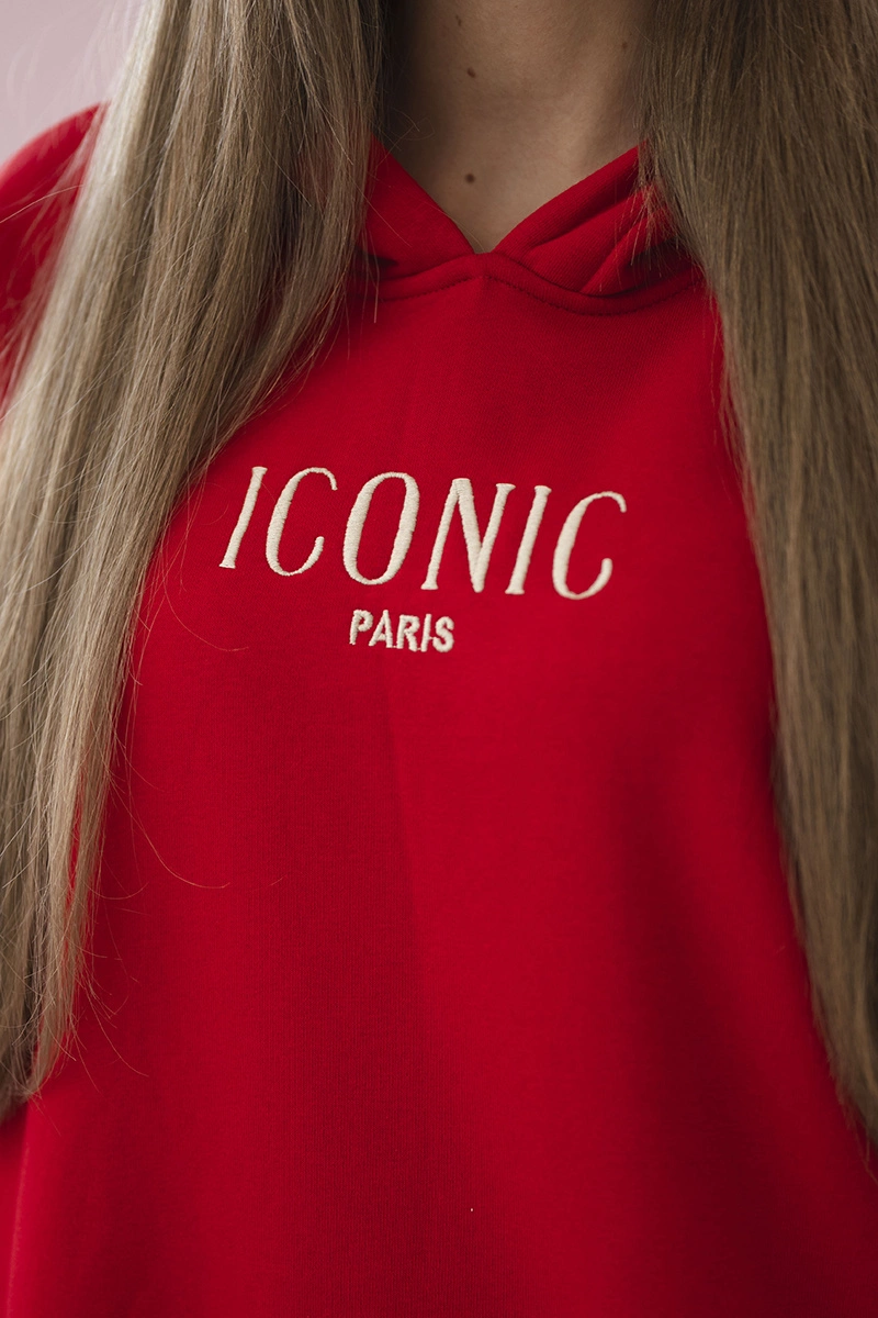 Insulated cotton set, sweatshirt with embroidery + red trousers