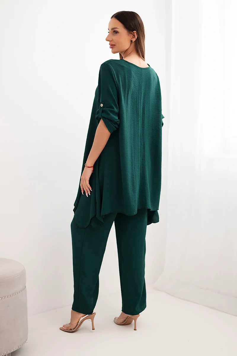 Women's set blouse with pendant + trousers - dark green
