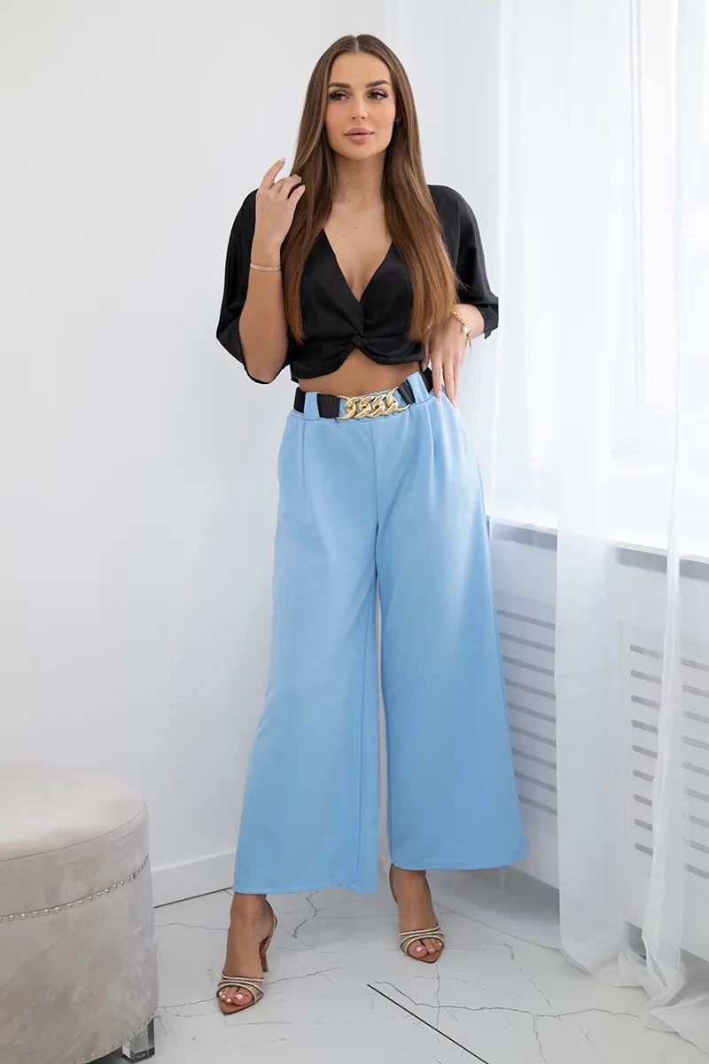 Wide-leg viscose trousers in blue