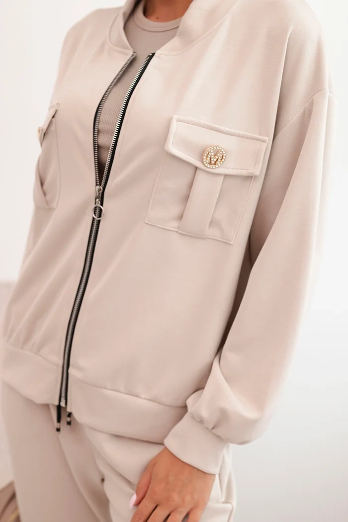Kesi Włoski Women&#039;s set made of viscose with a zip-up sweatshirt and pants beige