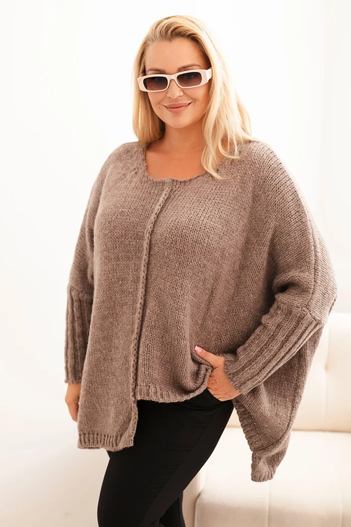 Kesi Włoski Women's Plus Size sweater with acrylic, loose fit and 3/4 sleeve fango