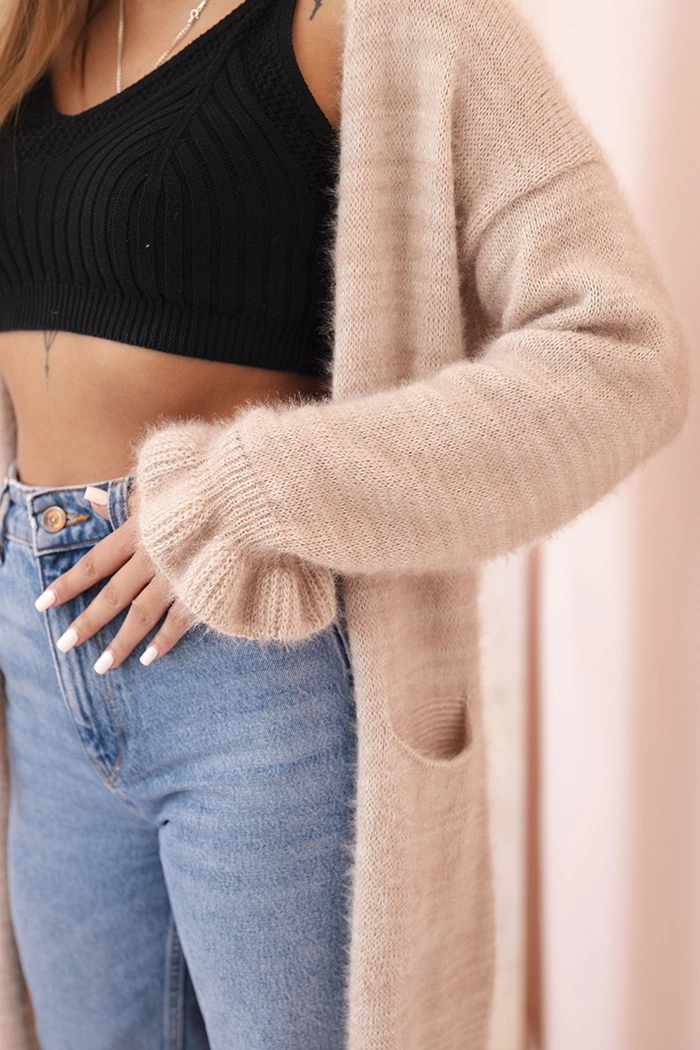 Kesi Włoski Women's cardigan with wool in colorful stripes pink