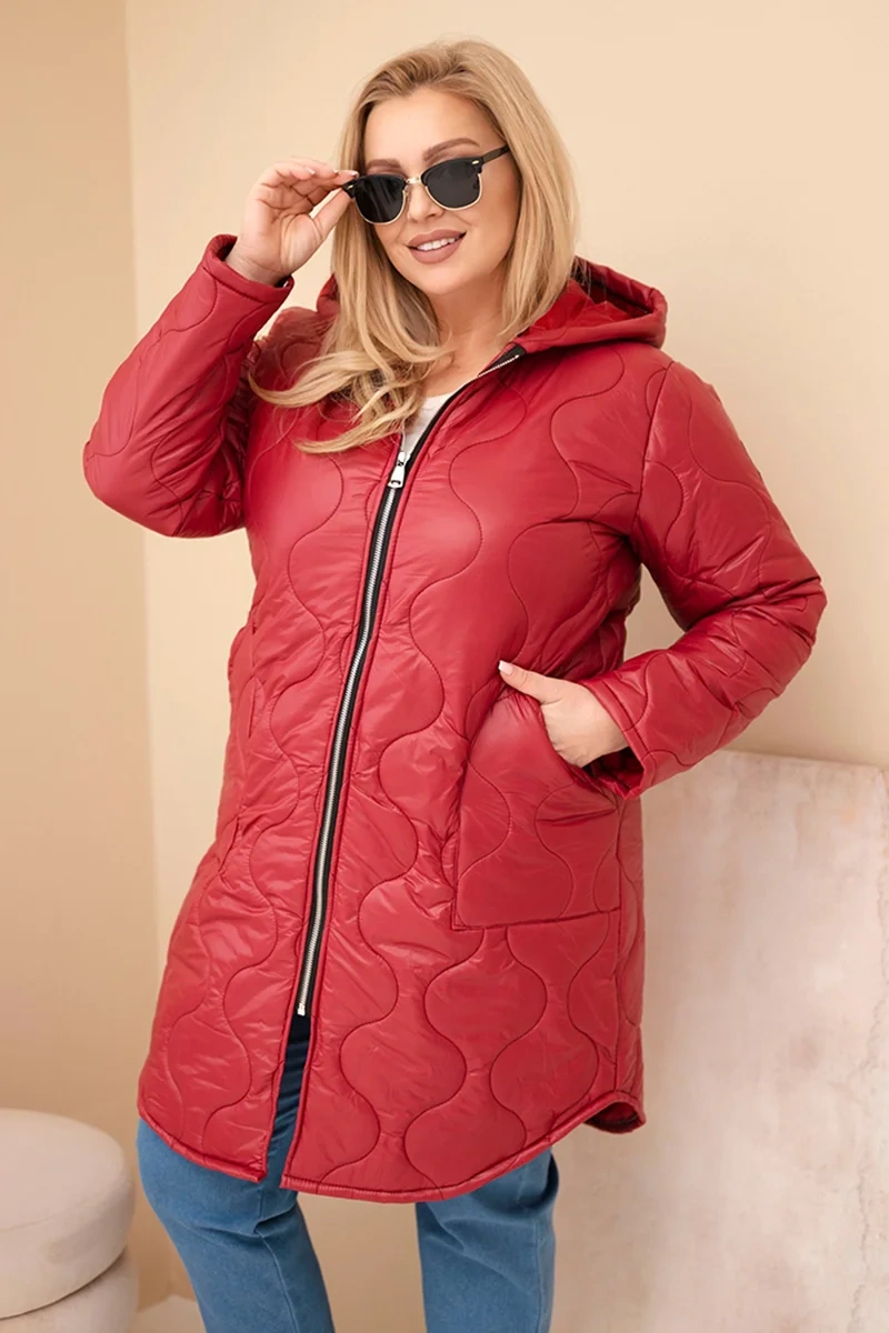 Дамско зимно ватирано яке Kesi с качулка, бордо