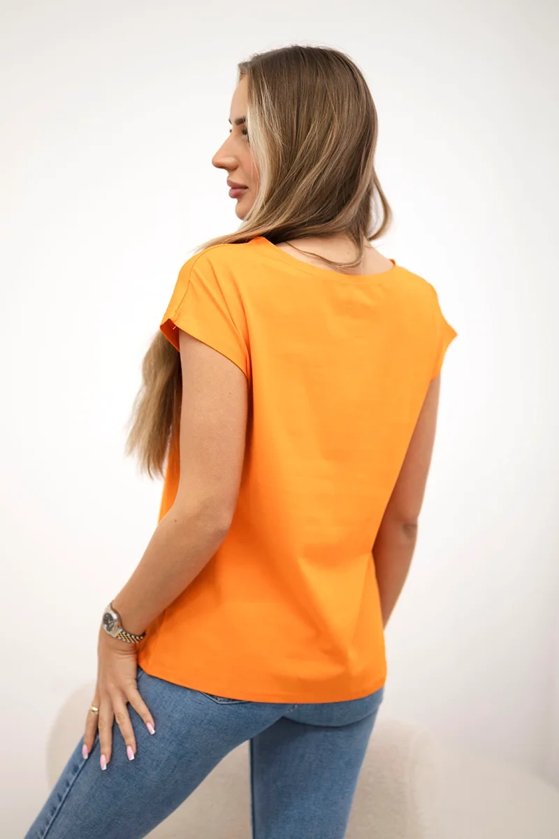 Blouse with orange lip print