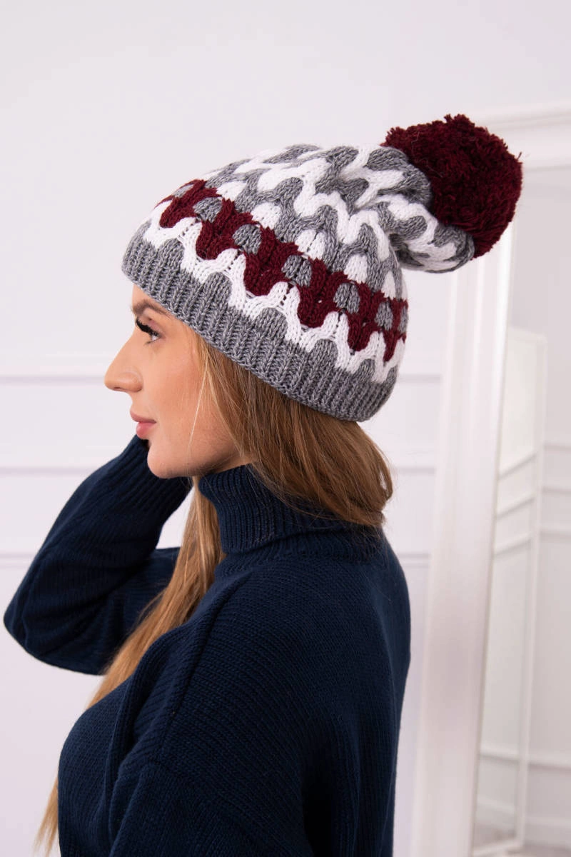 Women&#039;s cap Laila K283 dark gray+white+wine