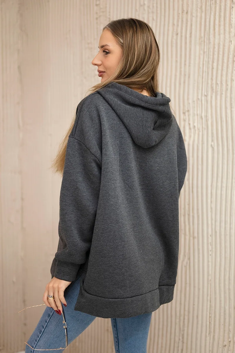 Insulated sweatshirt with side zipper graphite
