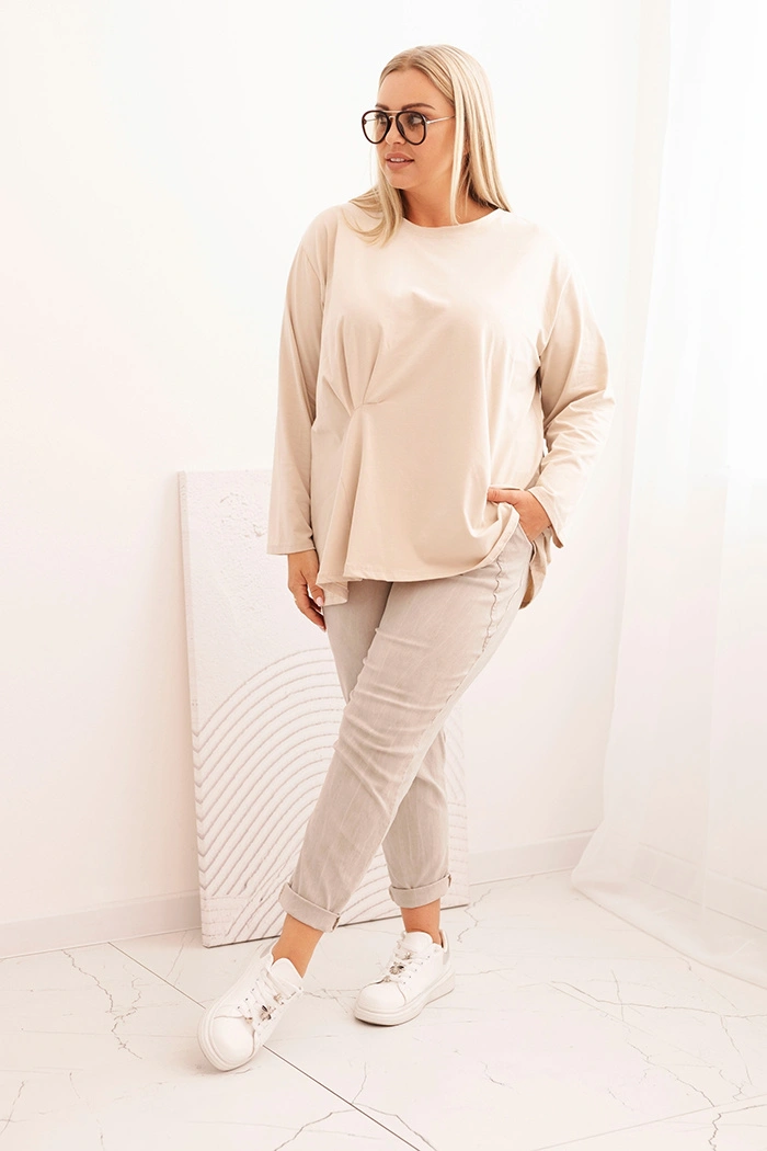 Kesi Włoski Dámska blúzka Plus Size z bavlnou s vreckom a zrolovaným rukávom kiwi