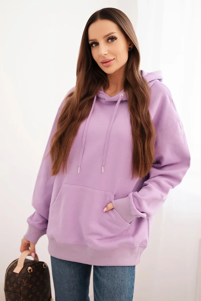 Kesi Włoski Women's cotton loop hoodie with kangaroo pocket purple