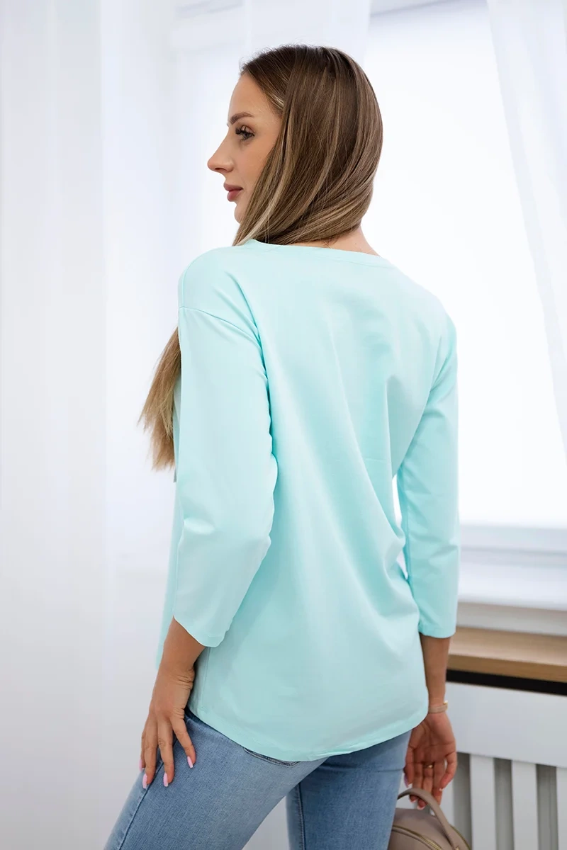 Blouse with 3D mint flamingo graphics