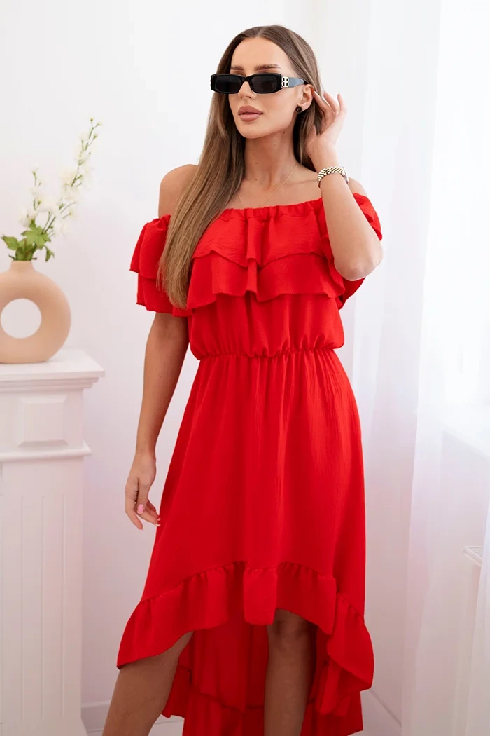 Kesi Włoski Women&#039;s off-the-shoulder dress with a longer back red