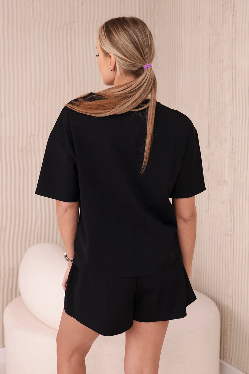 Women&#039;s set T-shirt with print + shorts - black