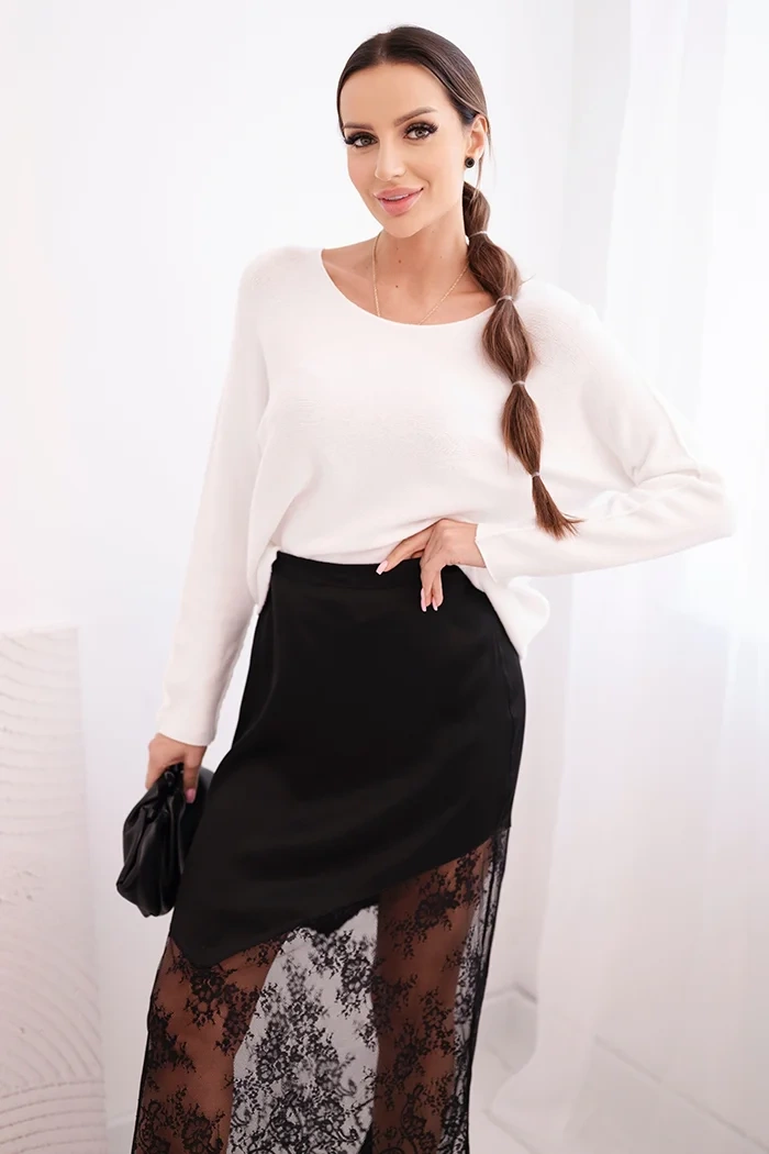 Kesi Włoski Women&#039;s viscose skirt with lace black