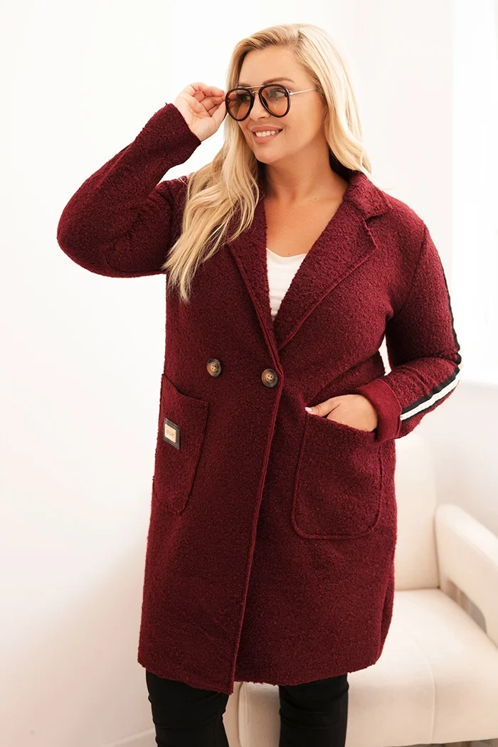 Kesi Włoski Dámsky kabát Plus Size z umelého baránka s vreckami bordový