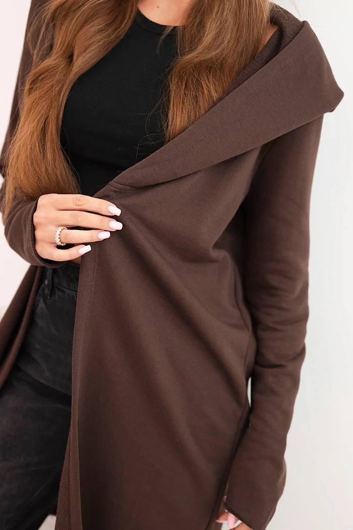 Kesi Women's cotton hoodie with an extended front brown