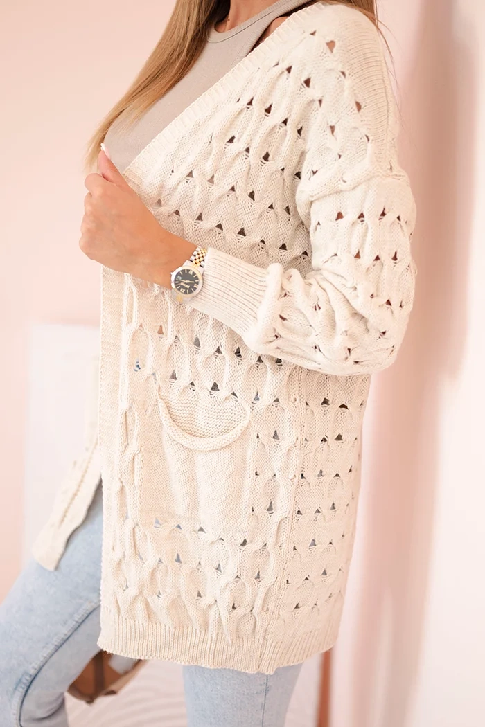 Kesi Włoski Women's openwork cardigan with pockets beige