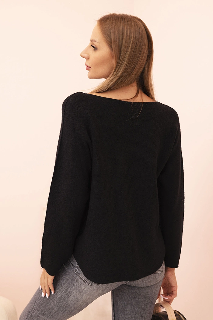 Kesi Włoski Women&#039;s sweater with viscose and V-neck black