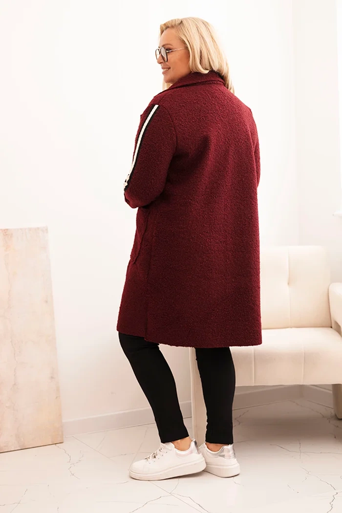 Kesi Włoski Plus Size women's coat made of faux shearling with pockets burgundy