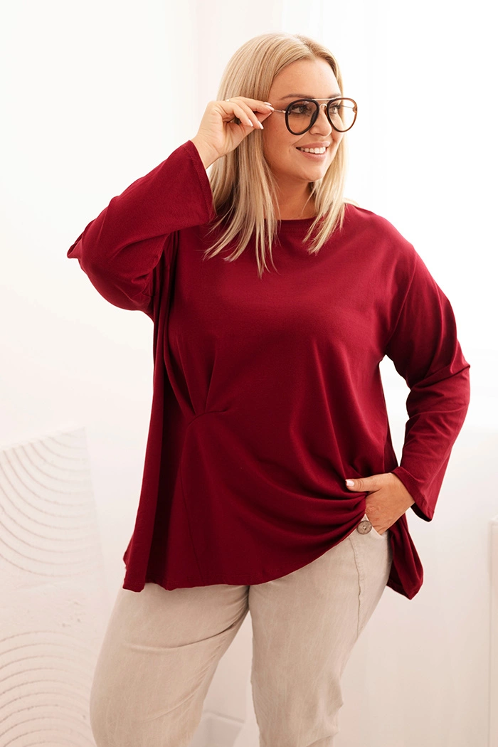 Kesi Włoski Womens Plus Size blouse with cotton, featuring a pocket and rolled sleeves kiwi