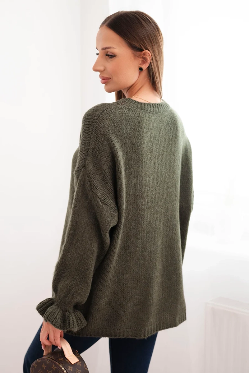 Kesi Włoski Women's sweater with mohair and wool blend in loose fit khaki