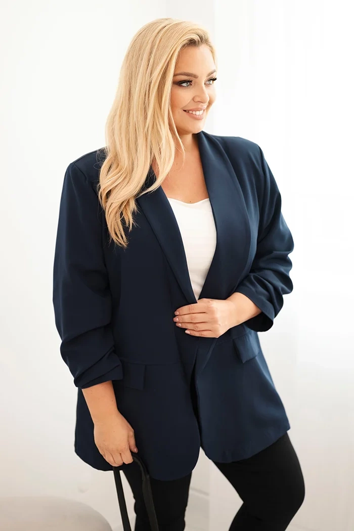 Kesi Włoski Elegant Plus Size women&#039;s blazer navy