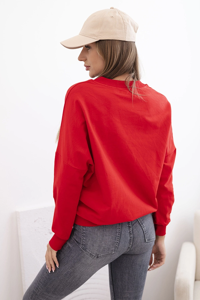 Kesi Women&#039;s sweatshirt with a V-neck and velvet leaf red