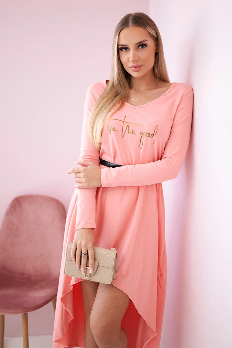 Dress with decorative belt and apricot inscription