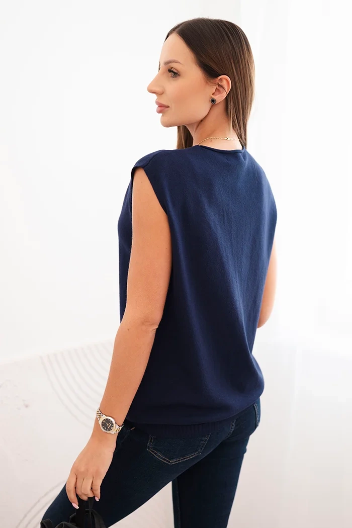 Kesi Włoski Women's sleeveless viscose sweater with pockets and a V-neck navy blue