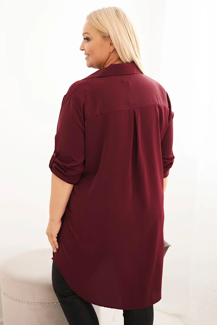 Kesi Włoski Plus Size women&#039;s shirt dress with a longer back and rolled-up sleeve plum