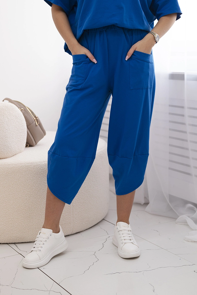 Włoski Cotton set blouse + trousers cornflower blue