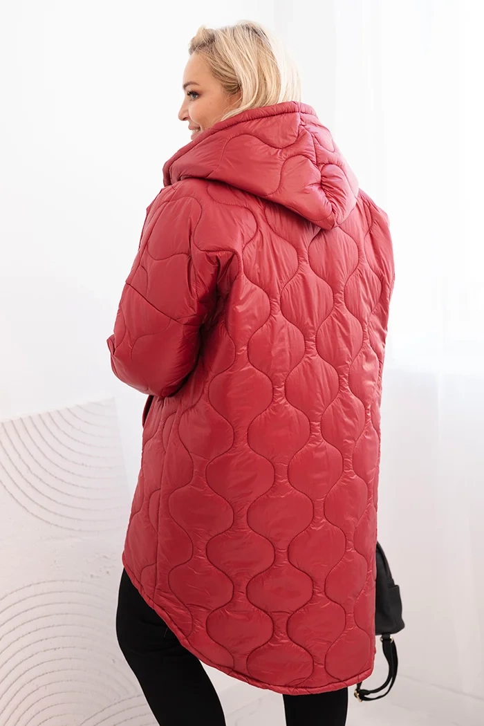 Kesi Włoski Plus Size women's winter quilted jacket with a hood burgundy
