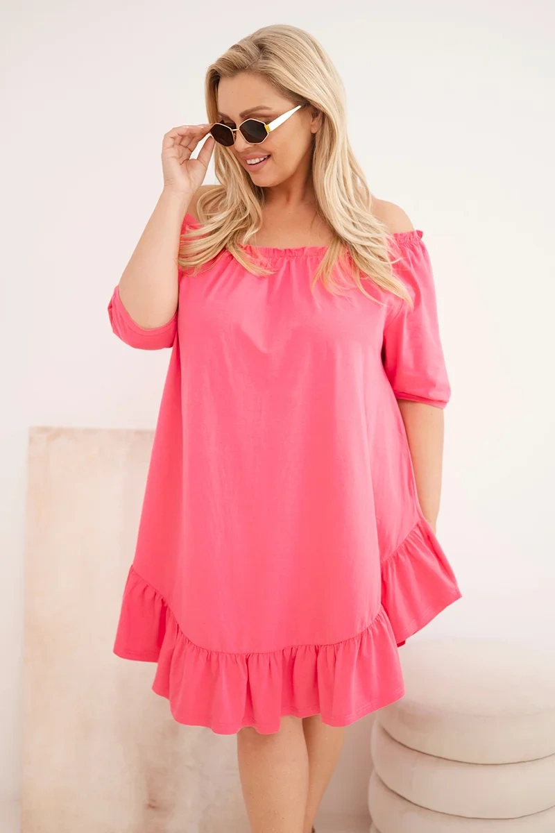 Kesi Plus Size šaty s volánom ružové